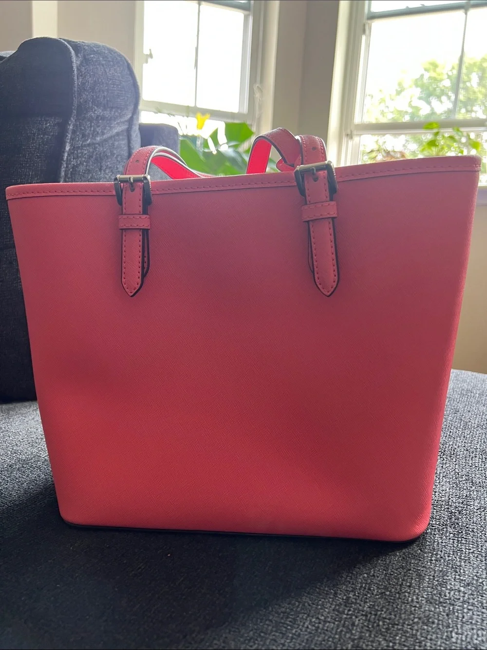 Michael Kors Coral Pink Leather Tote with MK Charm